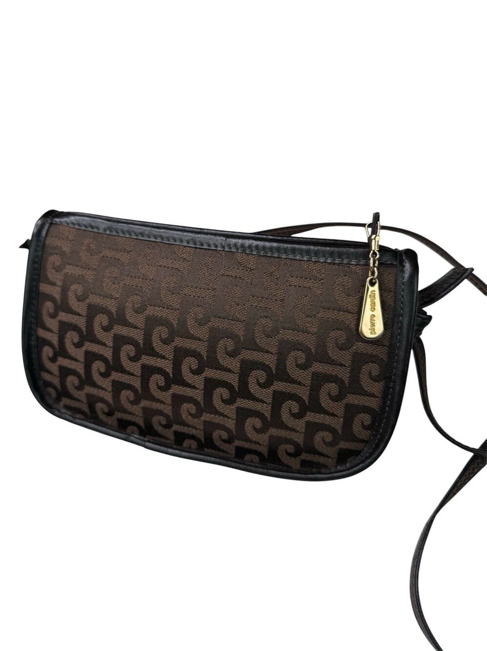 PIERRE CARDIN Vintage 70's 80's Brown Monogram Canvas & Leather Shoulder Bag
